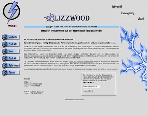 Homepage des JUNIOR-Unternehmens Blizzwood