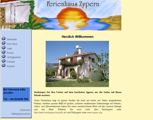 Homepage für ein Ferienhaus auf Zypern